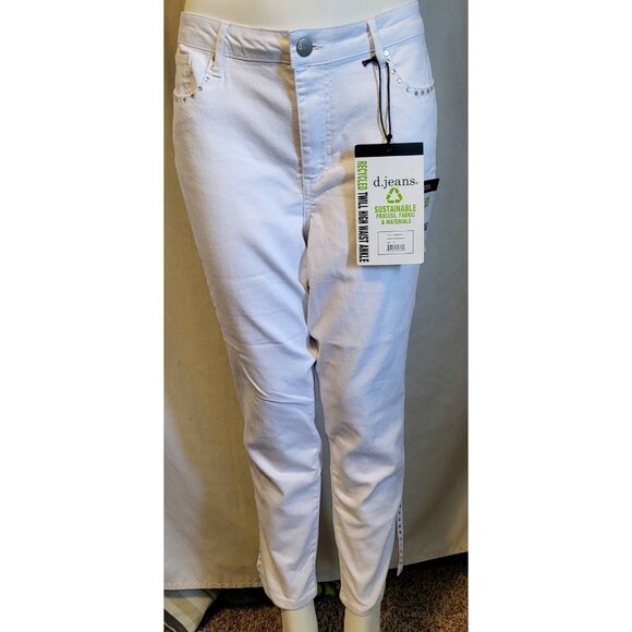 D. Jeans Sz 12 Women's Recycled Twill High Waist Ankle White Jeans Button Up NWT - Picture 1 of 6